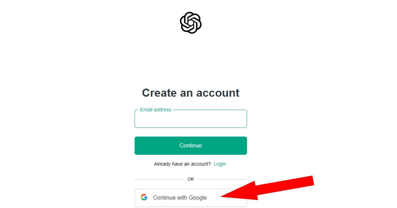 “Account creation options: Email or Google.”