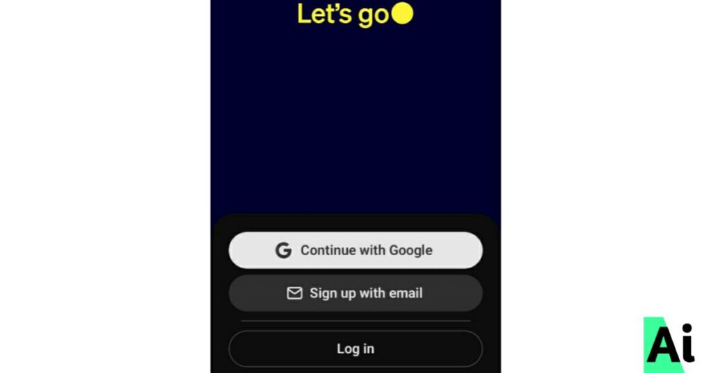 chatgpt Mobile app login screen featuring ‘Let’s go’ text and options to continue with Google, sign up with email, or log in.