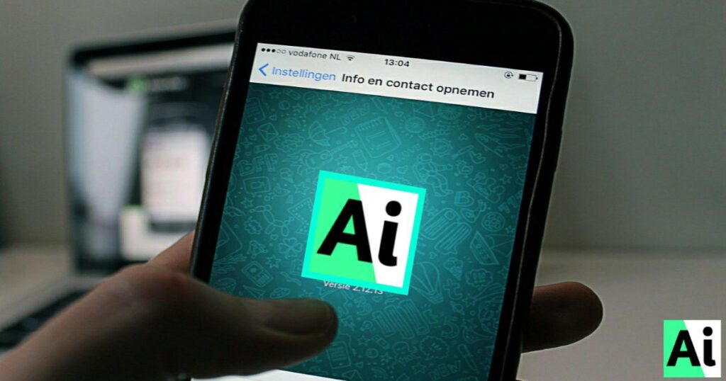 Close-up of a hand holding a smartphone with a chatbot application open, showcasing messaging app interface.