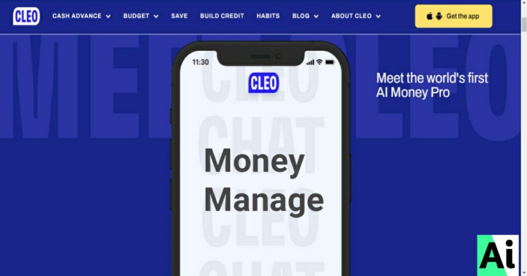 Cleo AI Money Management App showing features for budgeting and financial tracking on a smartphone.