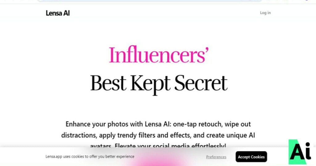 Lensa AI’s webpage promoting photo enhancement features for influencers