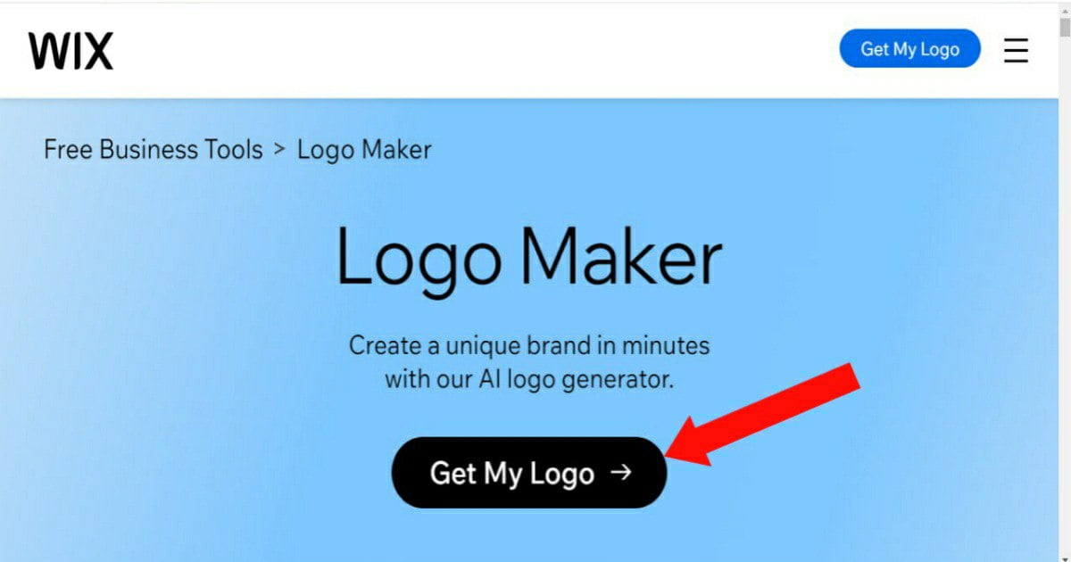 Screenshot of WIX’s Logo Maker page featuring the ‘Get My Logo’ call-to-action button