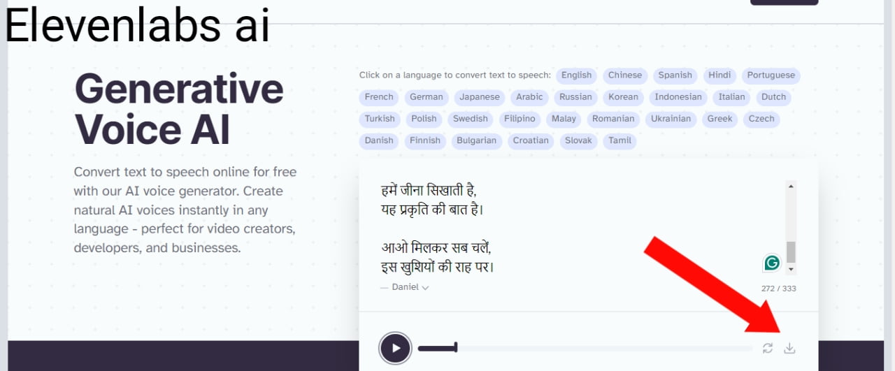 “Elevenlabs AI’s Generative Voice AI interface_download_option.”