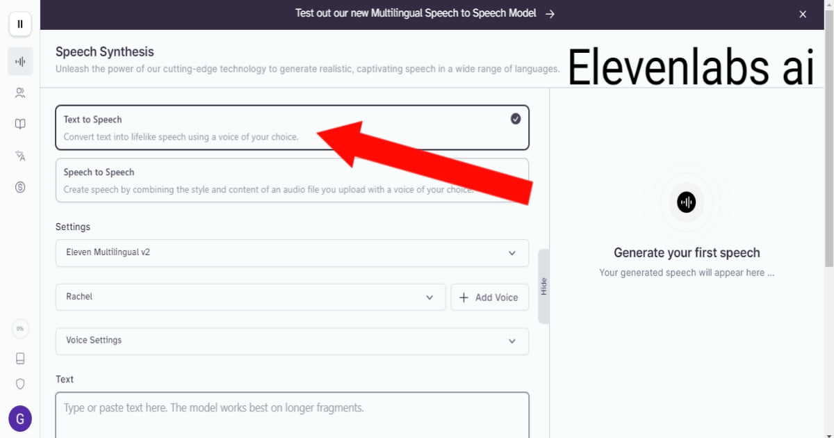 "Elevenlabs AI interface showcasing text-to-speech conversion"