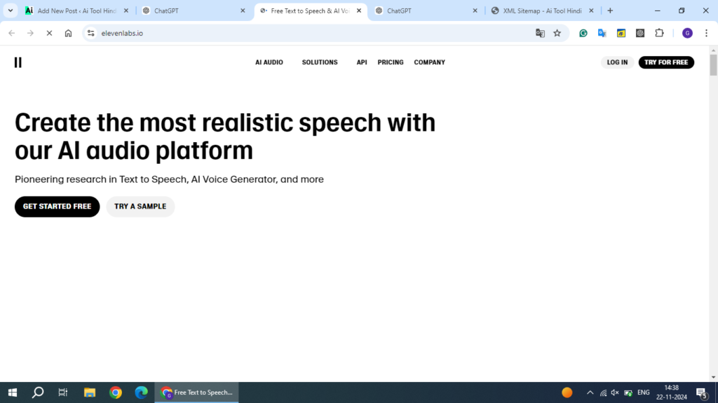  "ElevenLabs AI audio platform for realistic speech creation"