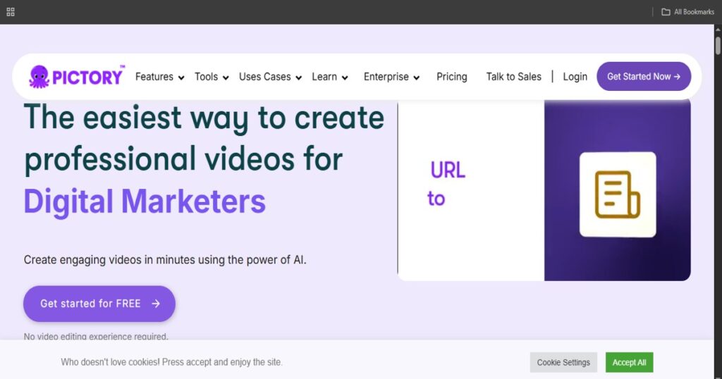 Pictory AI website homepage for short video creation