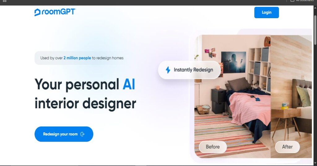 Screenshot of RoomGPT.io AI home design interface