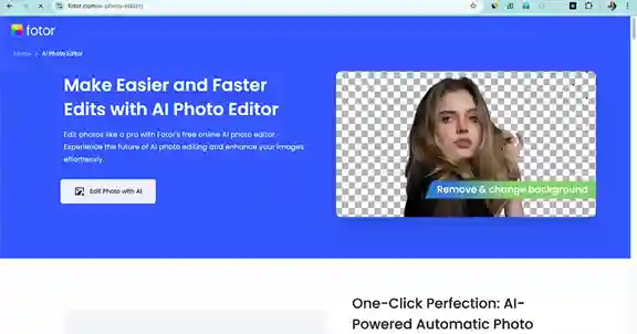 Fotor AI photo editor interface with remove background feature