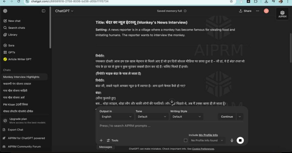 "Writing a creative script for AI-generated monkey video content"