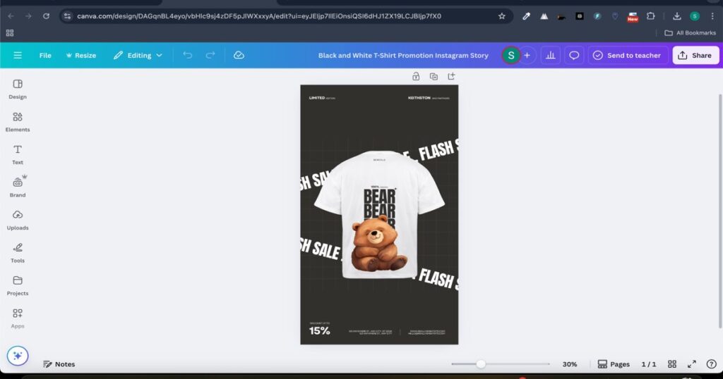 "Instagram Story template for T-shirt promotion designed using Canva"