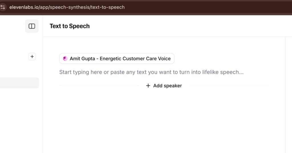 "ElevenLabs text-to-speech interface showing voice selection and AI voice generation settings"