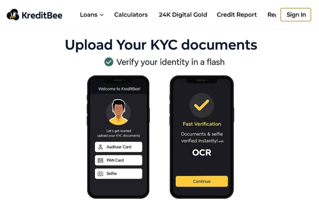 Fast KYC upload using Aadhaar, PAN, and selfie with instant AI verification