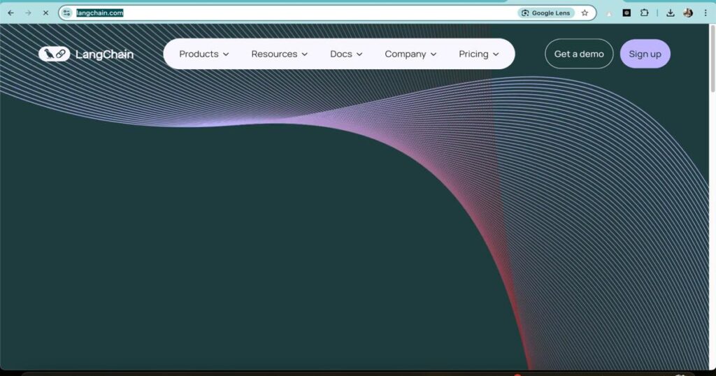 "LangChain platform homepage for integrating AI tools with web and mobile apps"