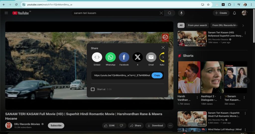 "Selecting a movie or video on YouTube to create AI-generated clips"