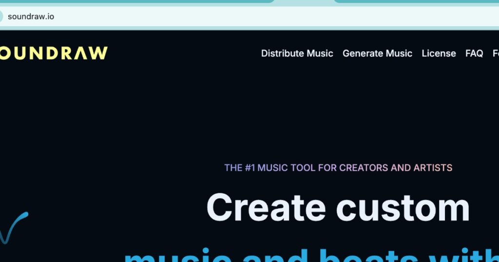 "Soundraw AI homepage showcasing custom beat and music generation tool – Step 3 of AI rap song creation"