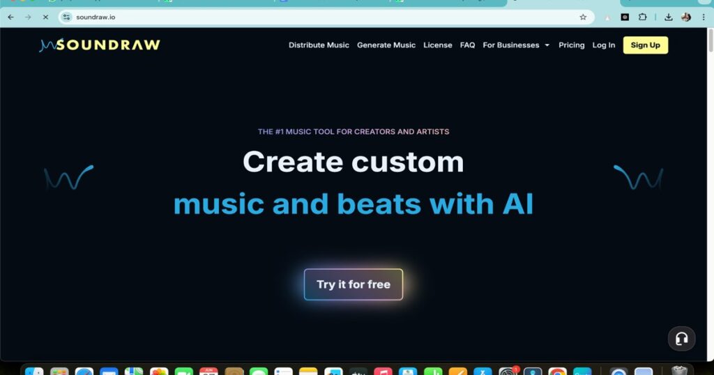 Soundraw.io homepage showcasing AI music and beat creation platform
