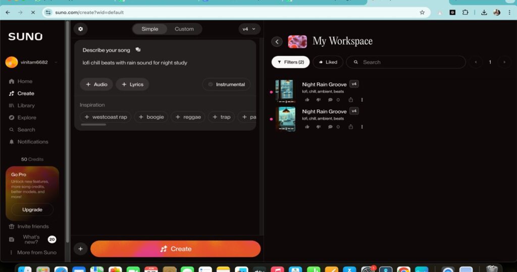 Step-by-step Lo-Fi song creation interface using Suno AI workspace