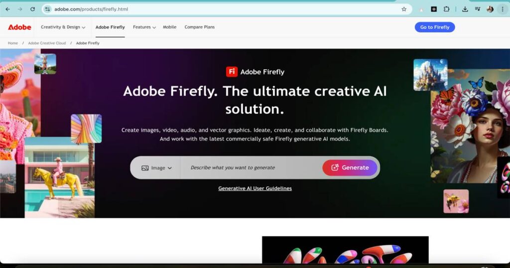 Adobe Firefly AI tool interface for generating creative visuals