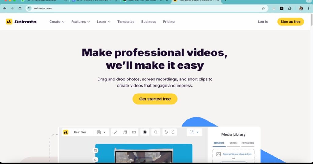 Animoto AI video maker homepage interface for creating baby videos