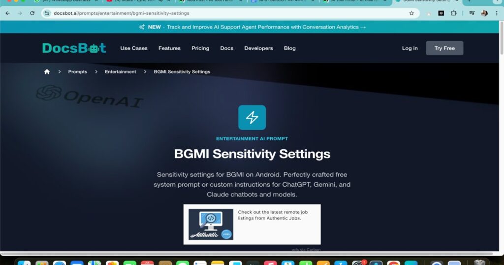 BGMI SenseBot interface for AI-based sensitivity settings customization