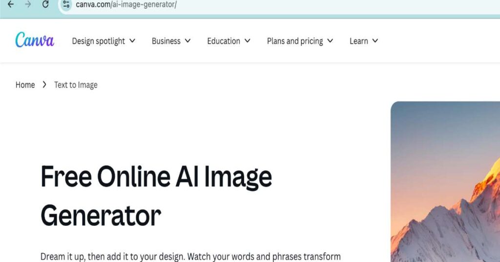 "Canva AI image generator interface for creating visuals from text prompts"