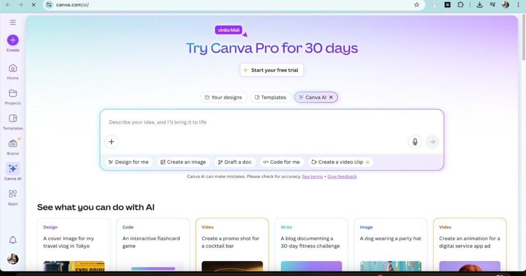 Canva AI interface for merging photos using artificial intelligence