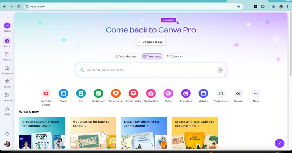 "Canva AI dashboard for creating thumbnails and branding visuals"