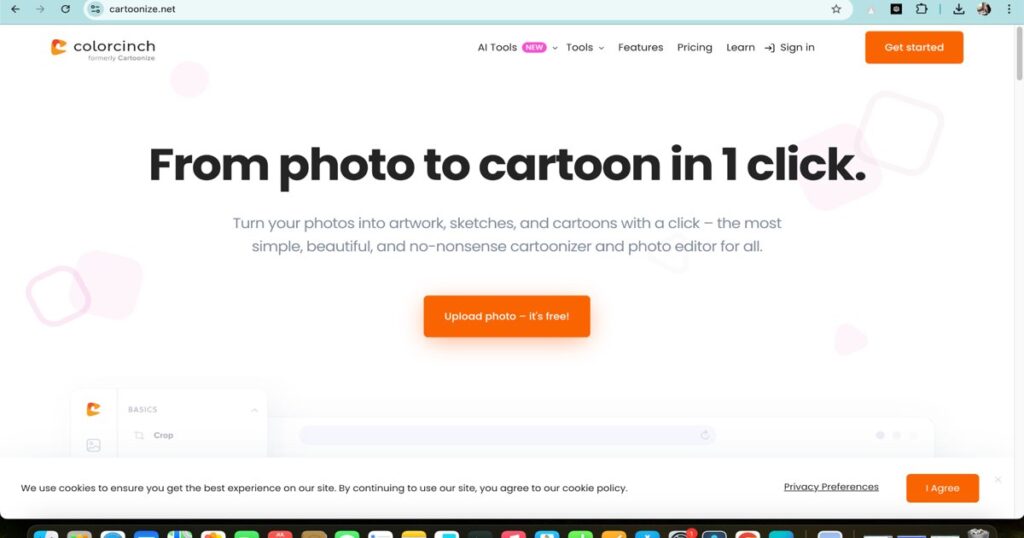 "Cartoonizer AI tool interface for converting photos into cartoon and sketch style artwork"