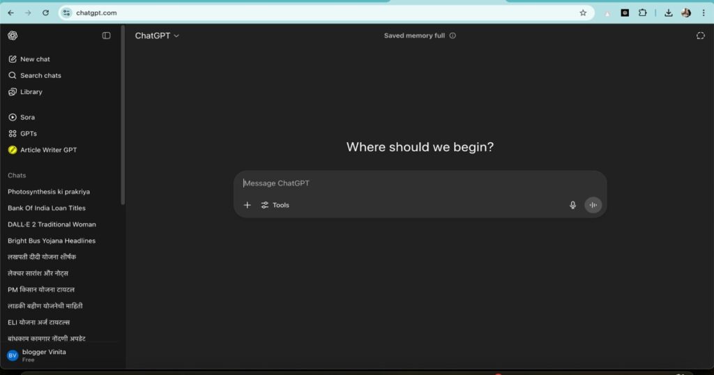 Screenshot of ChatGPT OpenAI interface for AI content generation
