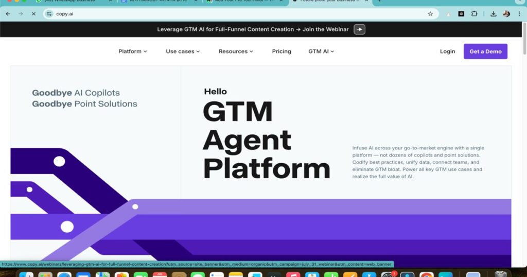 "Copy.ai GTM Agent Platform homepage for AI-driven content and marketing solutions"