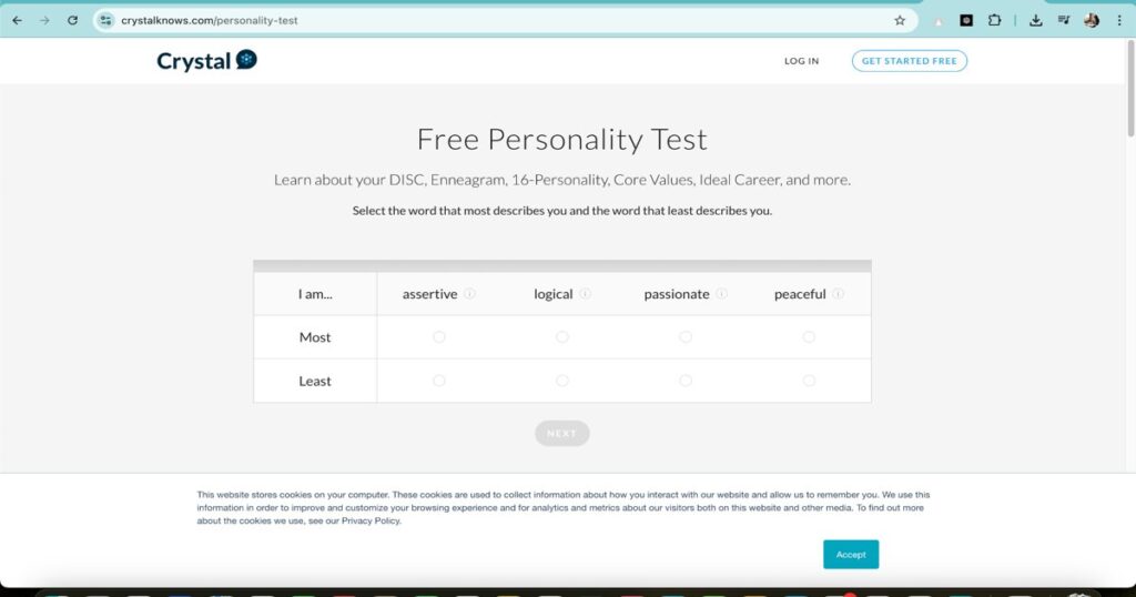 "Crystal Knows personality test interface using AI to enhance communication and lead conversion strategies"