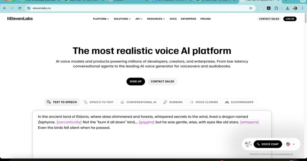 ElevenLabs AI voiceover platform homepage interface