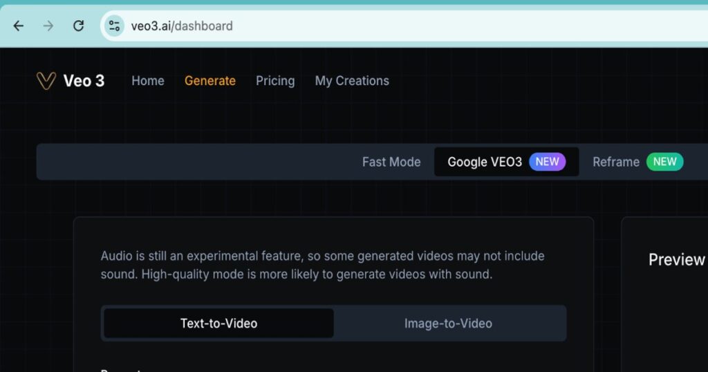 "Google Veo 3 interface showing text prompt input for video generation"