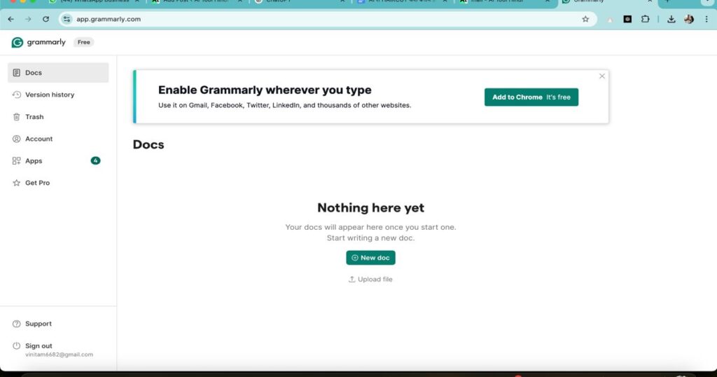 "GrammarlyGO AI email assistant dashboard interface screenshot"