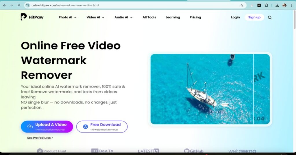 Homepage of HitPaw online AI video watermark remover tool