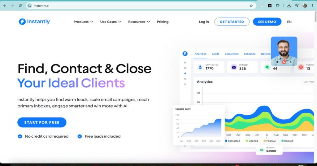 "Instantly.ai email outreach dashboard with AI-powered lead tracking and analytics"