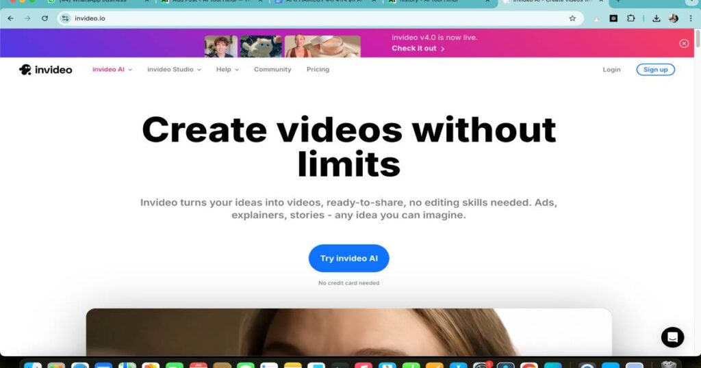 InVideo homepage showcasing AI-powered video creation features