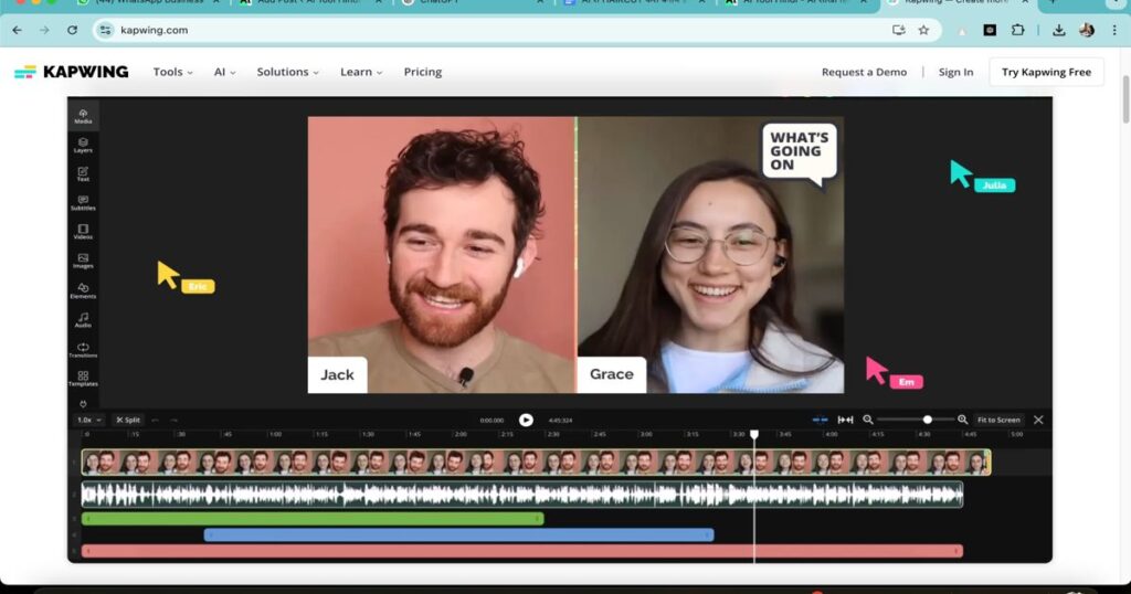 Kapwing AI video editor with auto-generated captions and timeline
