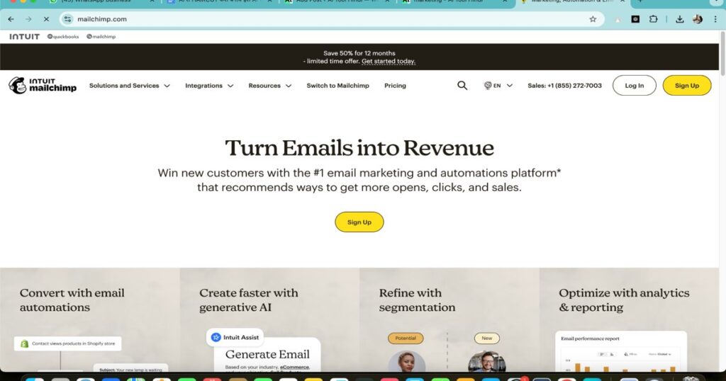 Mailchimp platform showcasing AI-powered email marketing and automation tools