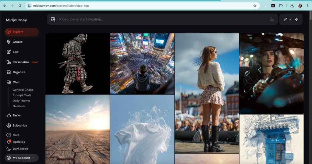 Midjourney AI image generator user interface screenshot
