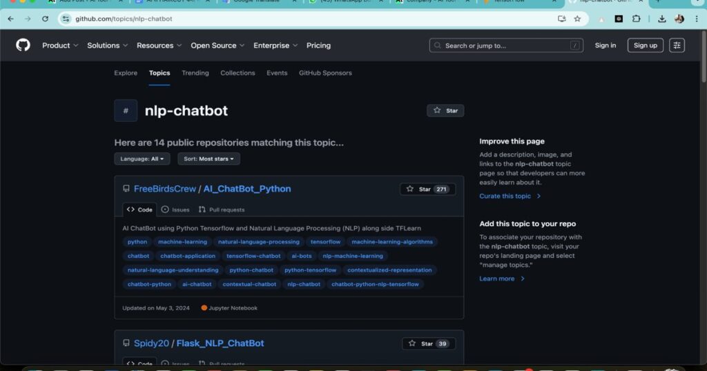 GitHub repositories for NLP chatbot using Python and TensorFlow
