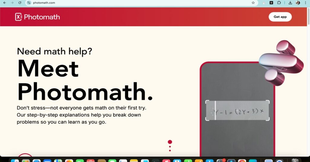 "Photomath AI app interface for step-by-step math problem solving"