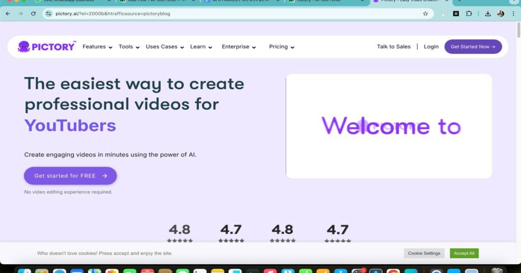 Pictory.ai homepage for creating AI-powered text-to-video content