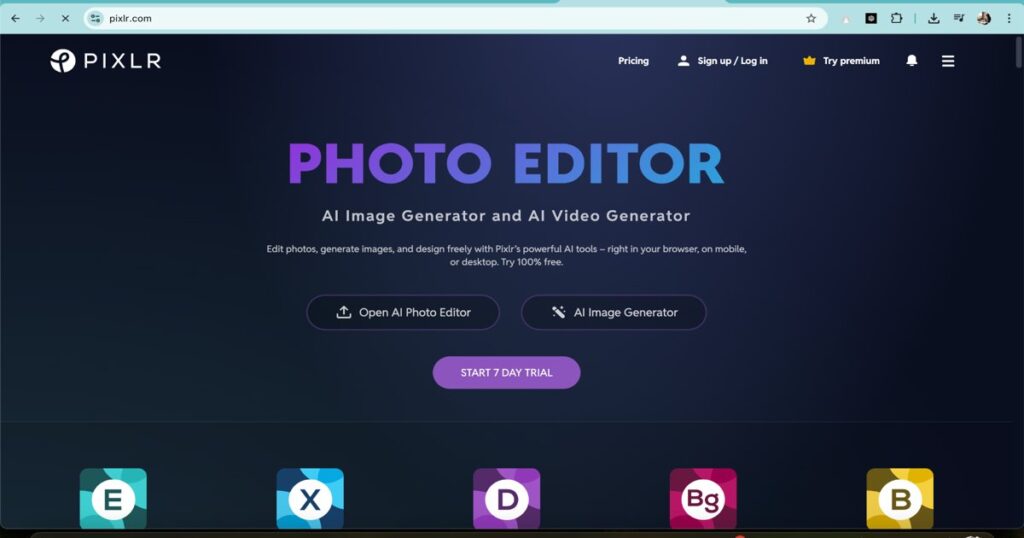 Pixlr AI photo editor and image generator interface