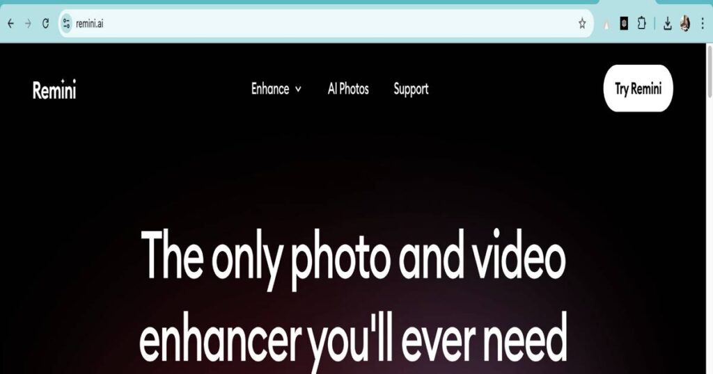 "Remini AI interface for photo and video enhancement with HD restoration features"