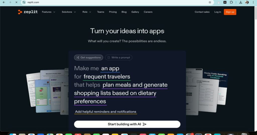 "Screenshot of Replit AI agent builder interface showing app generation prompt"