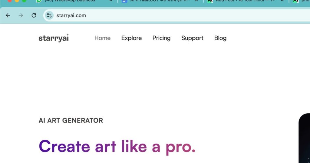 StarryAI app homepage for generating God-themed AI art using mobile devices