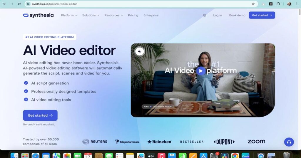 Synthesia AI video editor interface showcasing avatar-based video creation