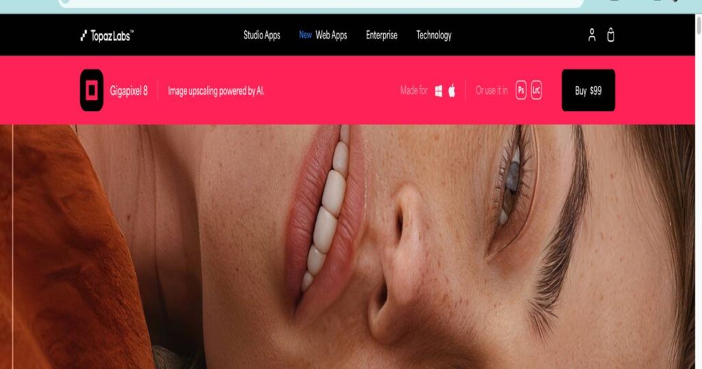 "Topaz Gigapixel AI interface showcasing image upscaling features and enhancement tools"