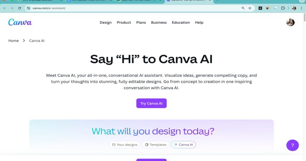 Canva AI interface showcasing easy AI tools to create saree photos